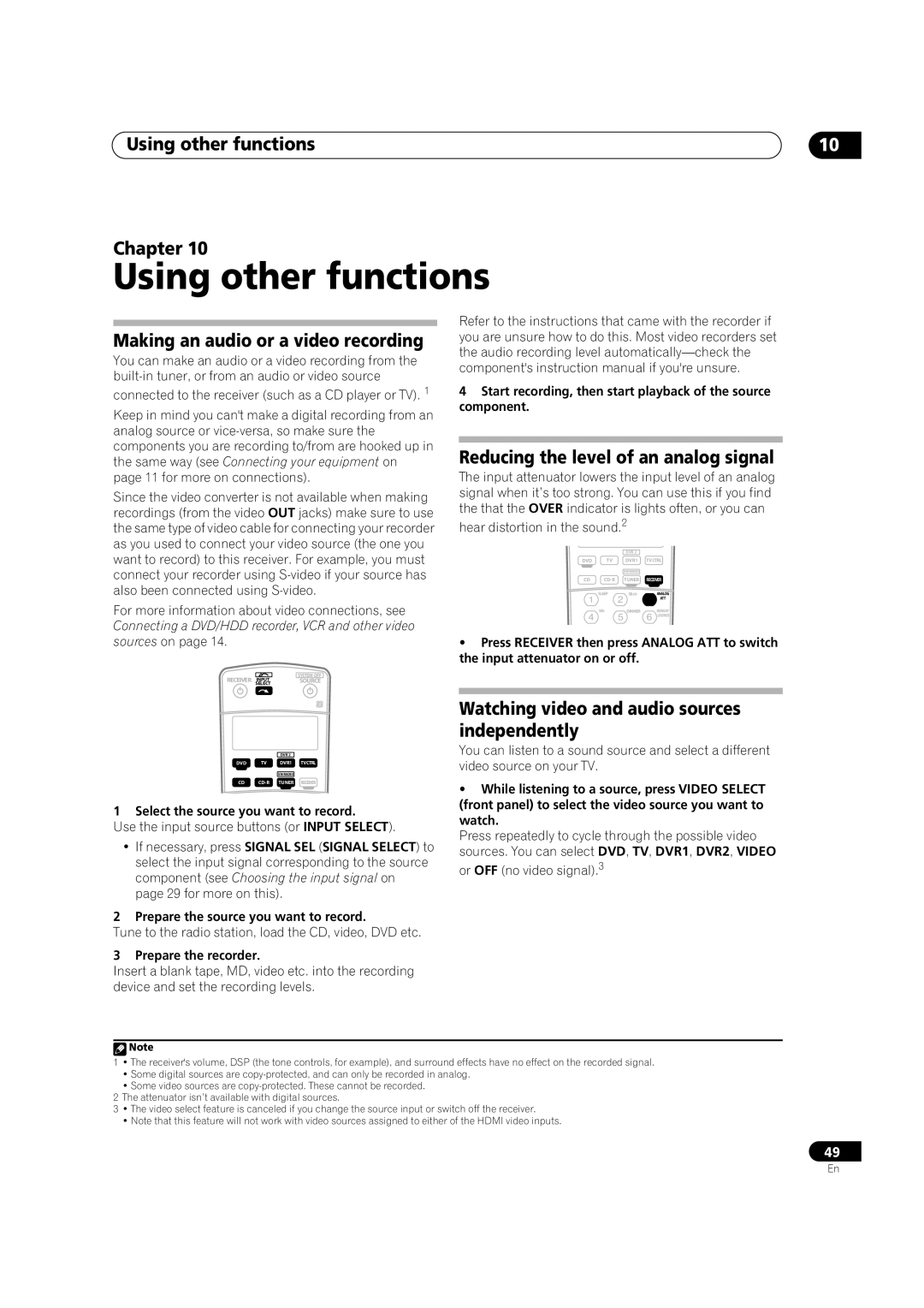 Pioneer VSX-1016TXV-K operating instructions Using other functions Chapter, Making an audio or a video recording 