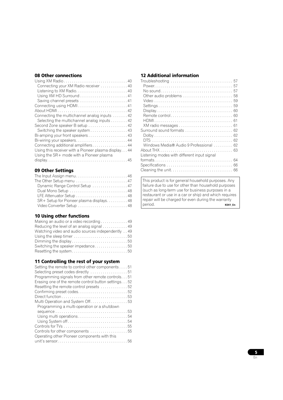 Pioneer VSX-1016TXV-K Other connections, Other Settings, Additional information, Using other functions 