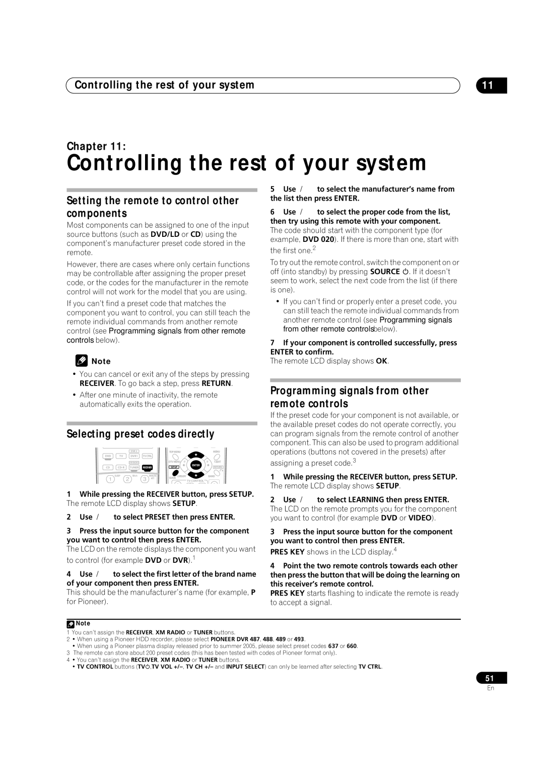 Pioneer VSX-1016TXV-K Controlling the rest of your system Chapter, Setting the remote to control other components 