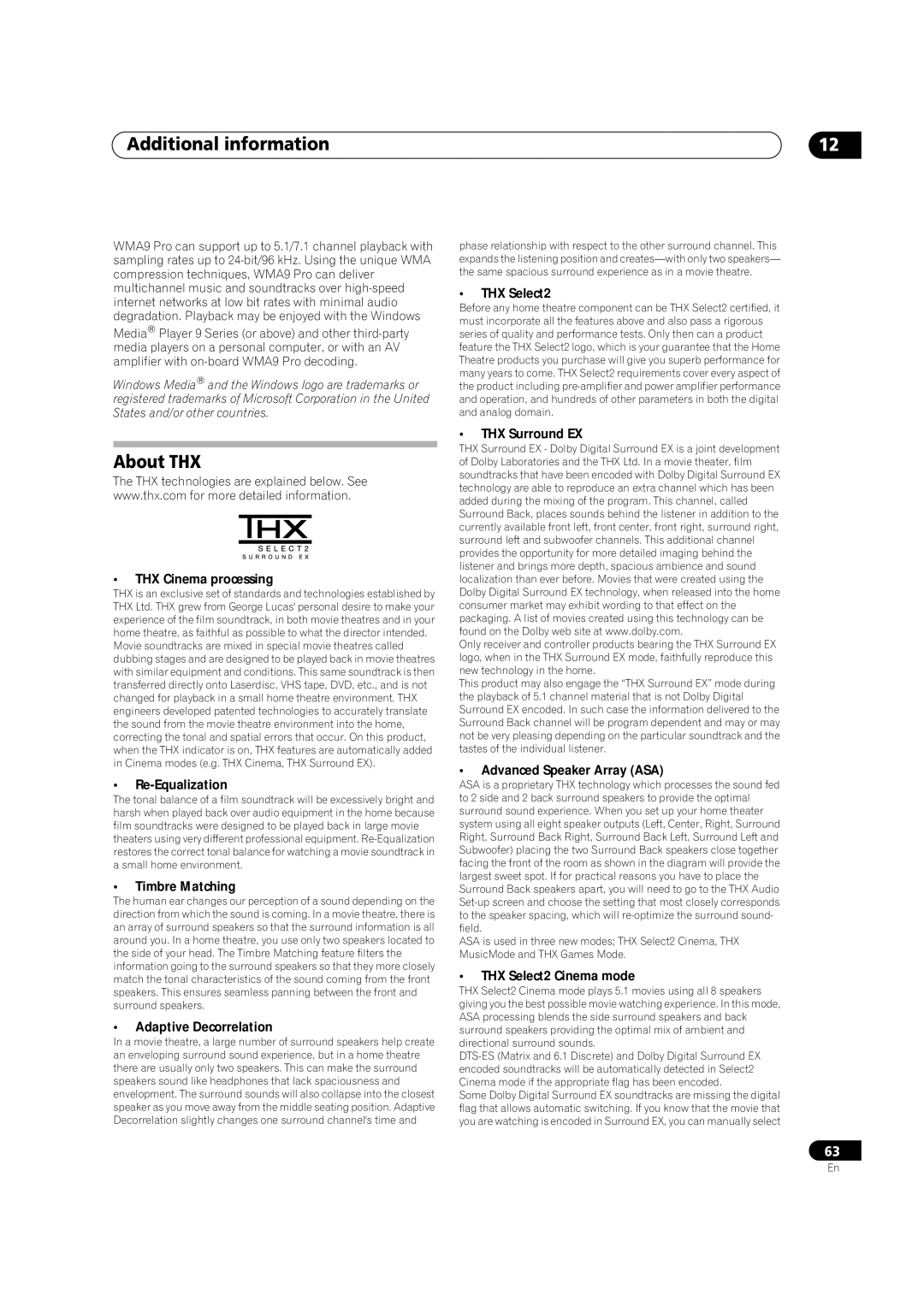 Pioneer VSX-1016TXV-K operating instructions About THX 