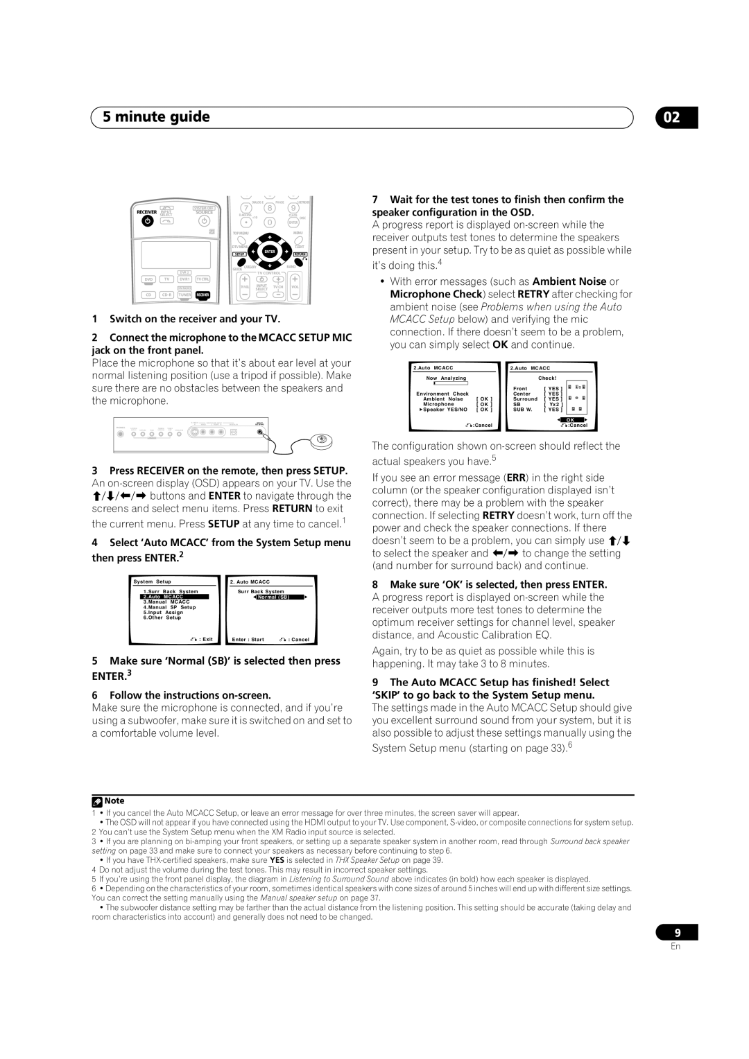 Pioneer VSX-1016TXV-K operating instructions Minute guide, Make sure ‘OK’ is selected, then press Enter 