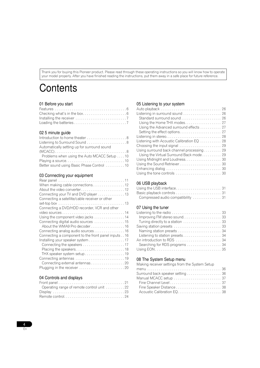 Pioneer VSX-1016V-K, VSX-1016V-S manual Contents 