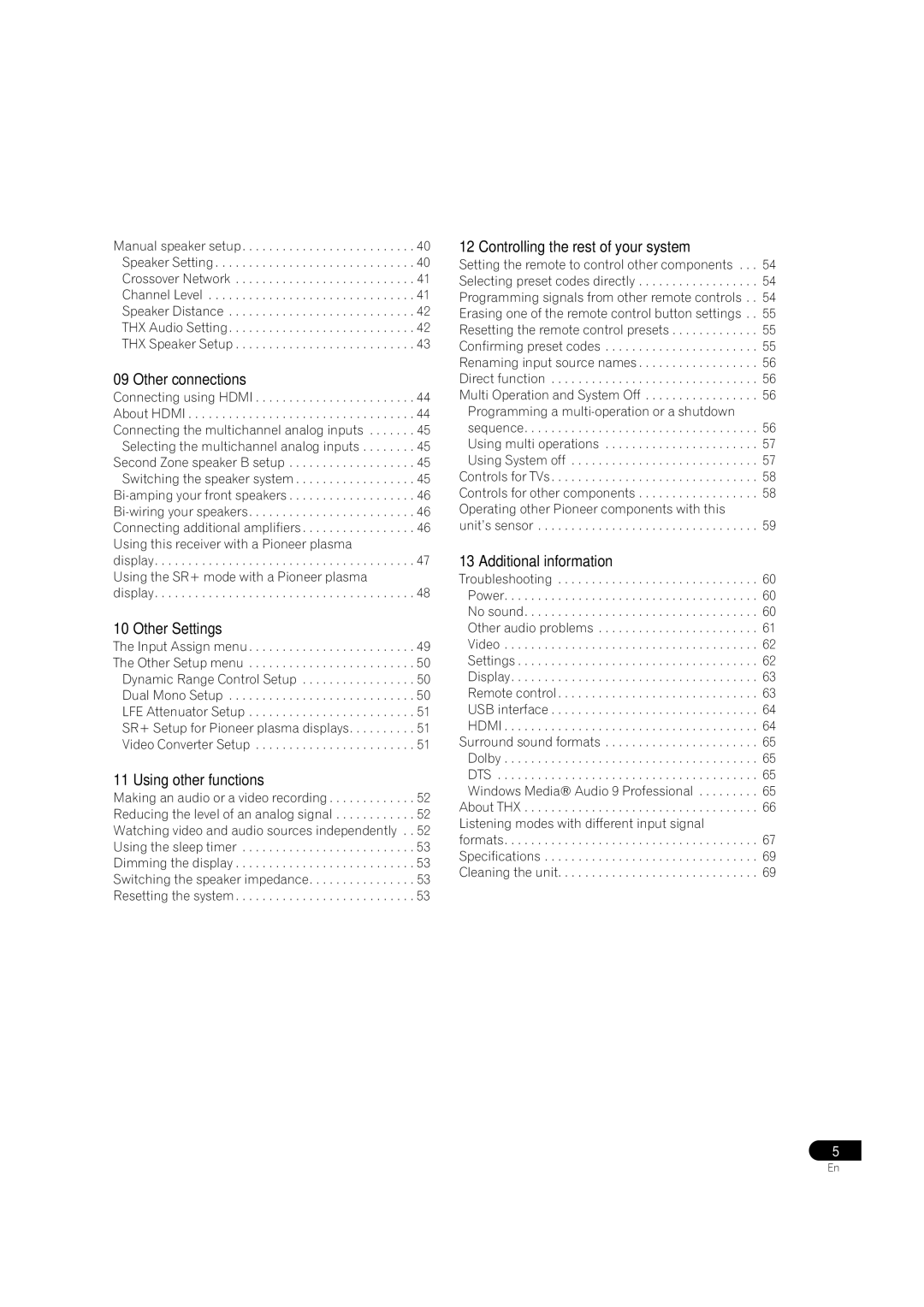 Pioneer VSX-1016V-S manual Other connections, Other Settings, Using other functions, Controlling the rest of your system 