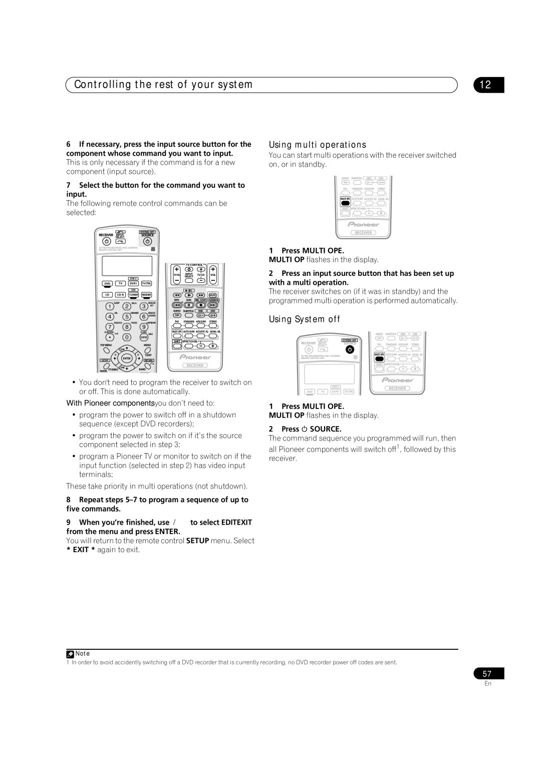 Pioneer VSX-1016V-S, VSX-1016V-K manual Using multi operations, Using System off 