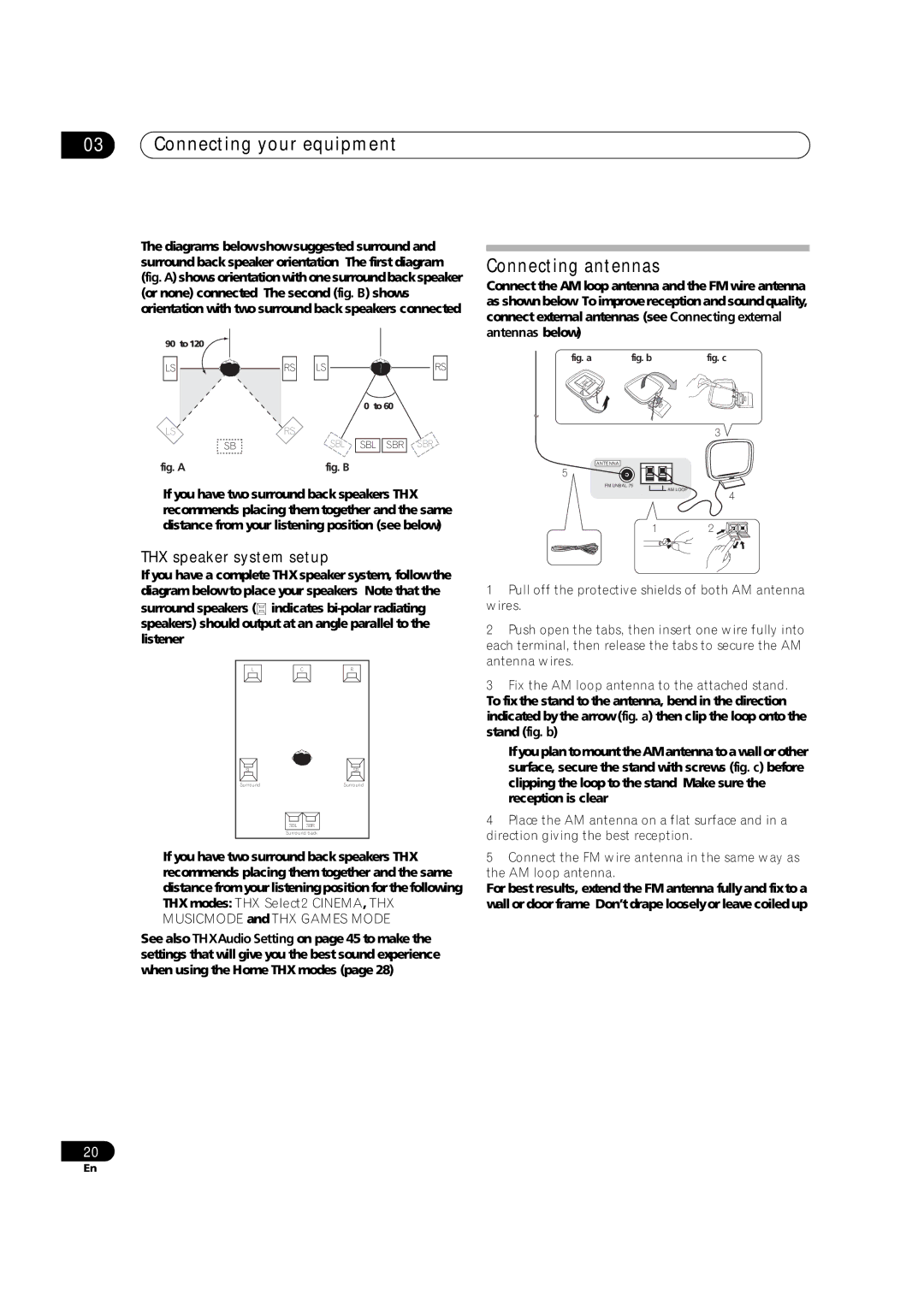 Pioneer VSX-1017AV-S, VSX-1017AV-K manual Connecting antennas, THX speaker system setup 