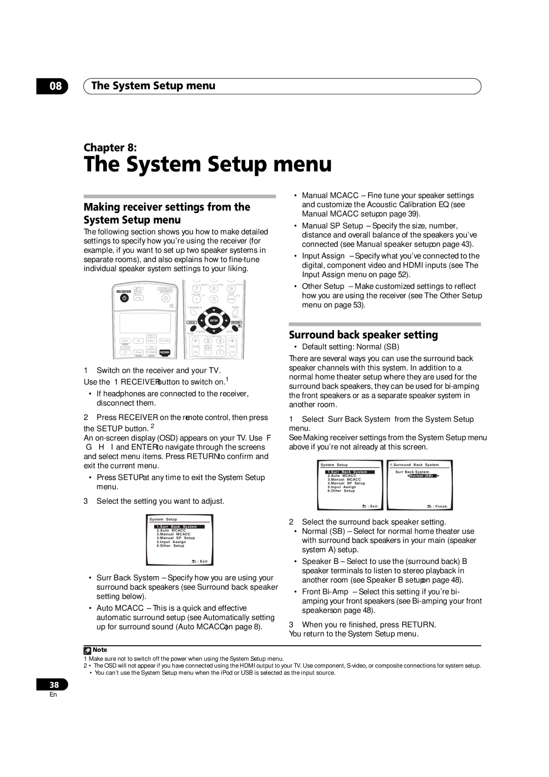 Pioneer VSX-1017AV-S, VSX-1017AV-K manual System Setup menu Chapter, Making receiver settings from the System Setup menu 