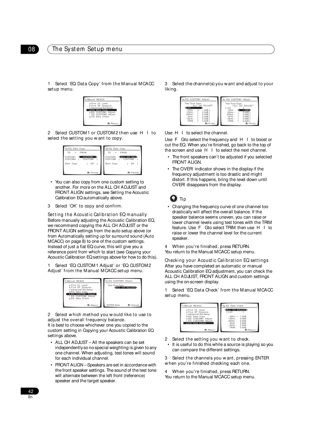 Pioneer VSX-1017AV-S Setting the Acoustic Calibration EQ manually, Checking your Acoustic Calibration EQ settings 