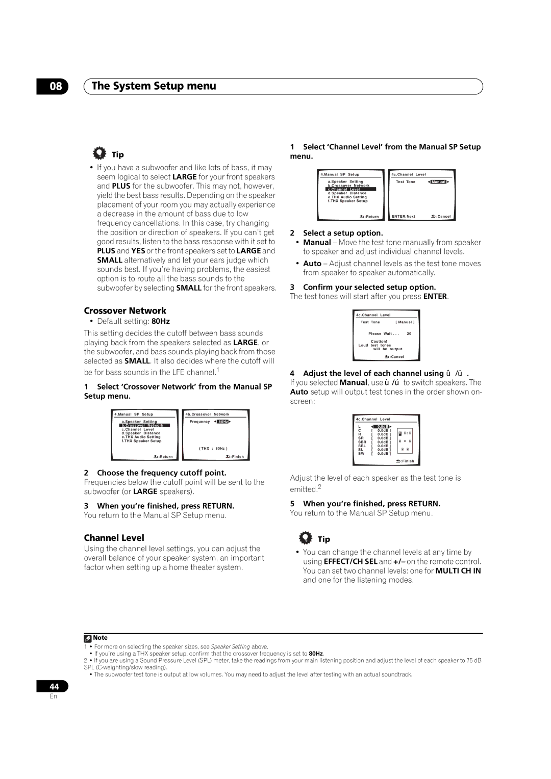 Pioneer VSX-1017AV-S, VSX-1017AV-K manual Crossover Network, Channel Level 