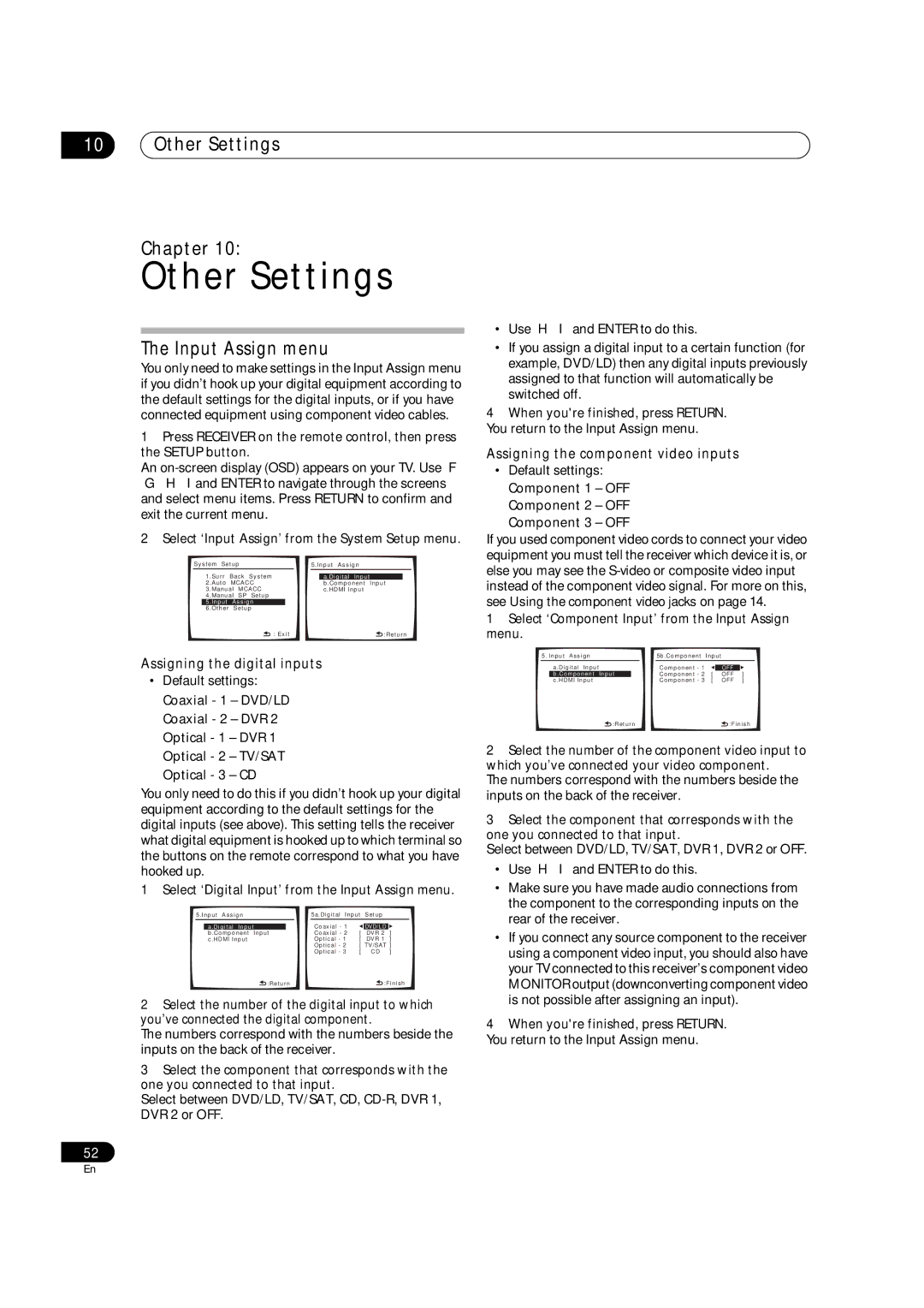 Pioneer VSX-1017AV-S, VSX-1017AV-K manual Other Settings Chapter, Input Assign menu, Assigning the digital inputs 