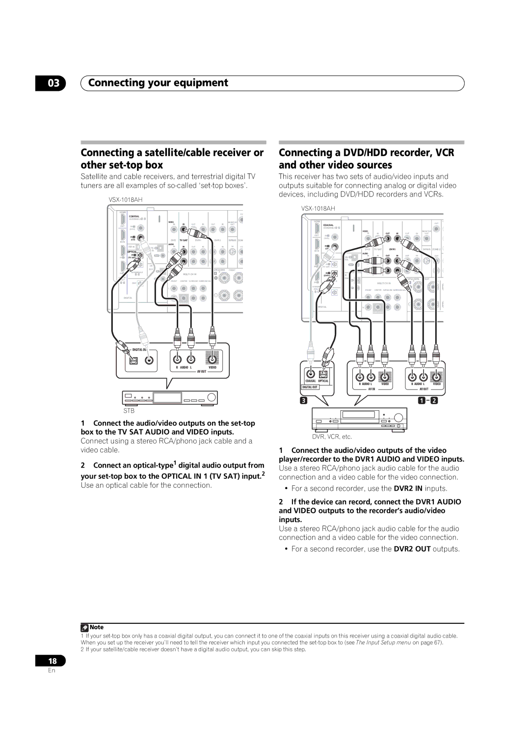 Pioneer VSX-1018AH-K 7 operating instructions For a second recorder, use the DVR2 in inputs 