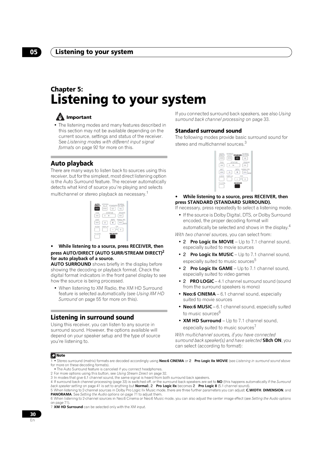 Pioneer VSX-1018AH-K 7 Listening to your system Chapter, Auto playback, Listening in surround sound 