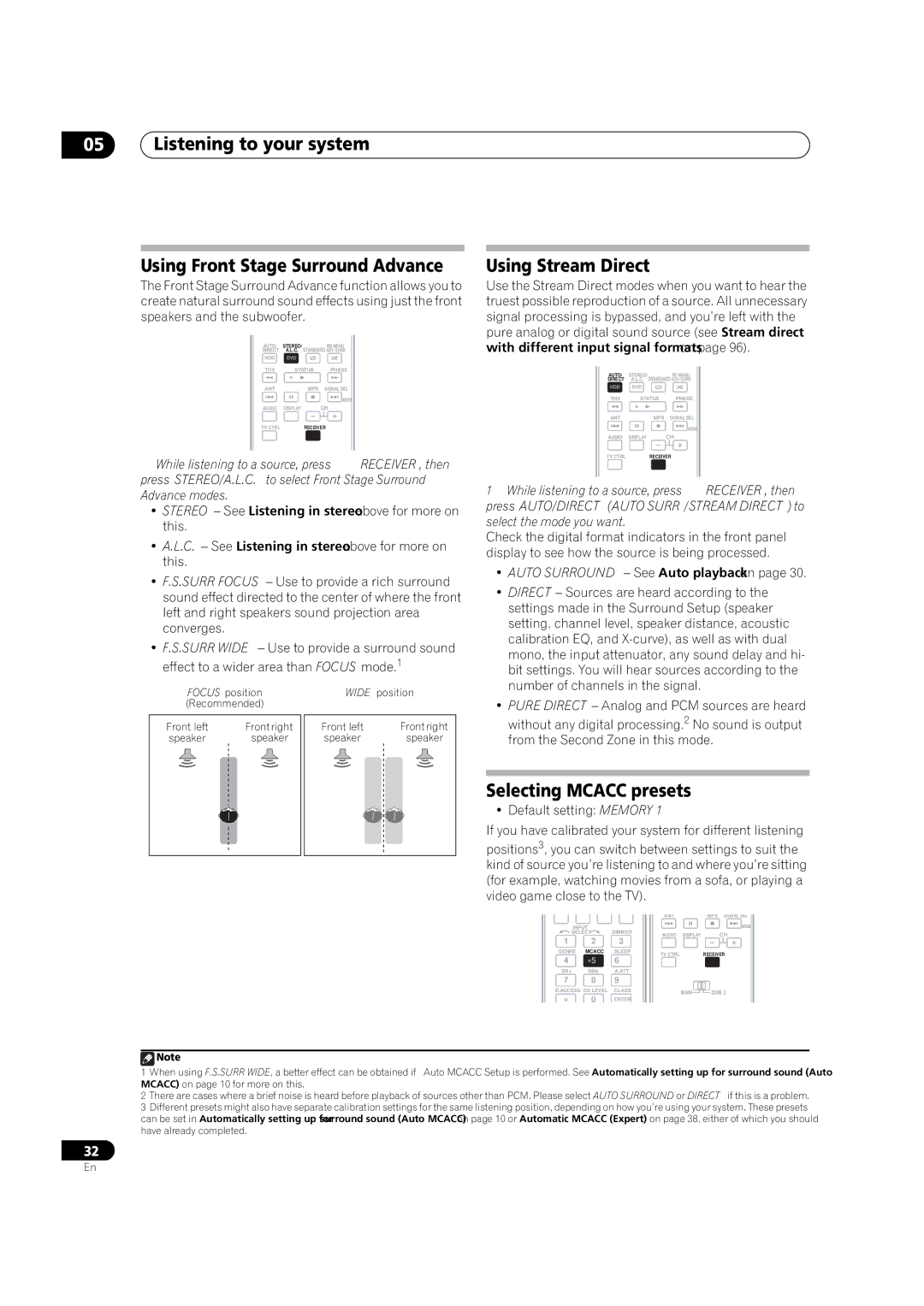 Pioneer VSX-1018AH-K 7 Listening to your system Using Front Stage Surround Advance, Using Stream Direct 