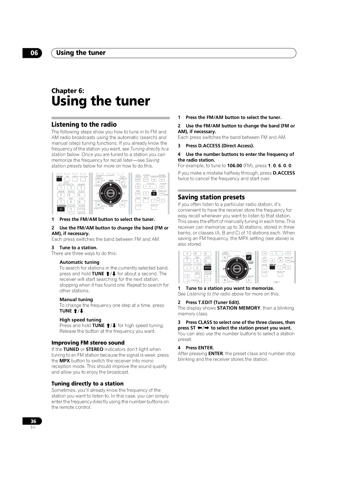 Pioneer VSX-1018AH-K 7 operating instructions Using the tuner Chapter, Listening to the radio, Saving station presets 