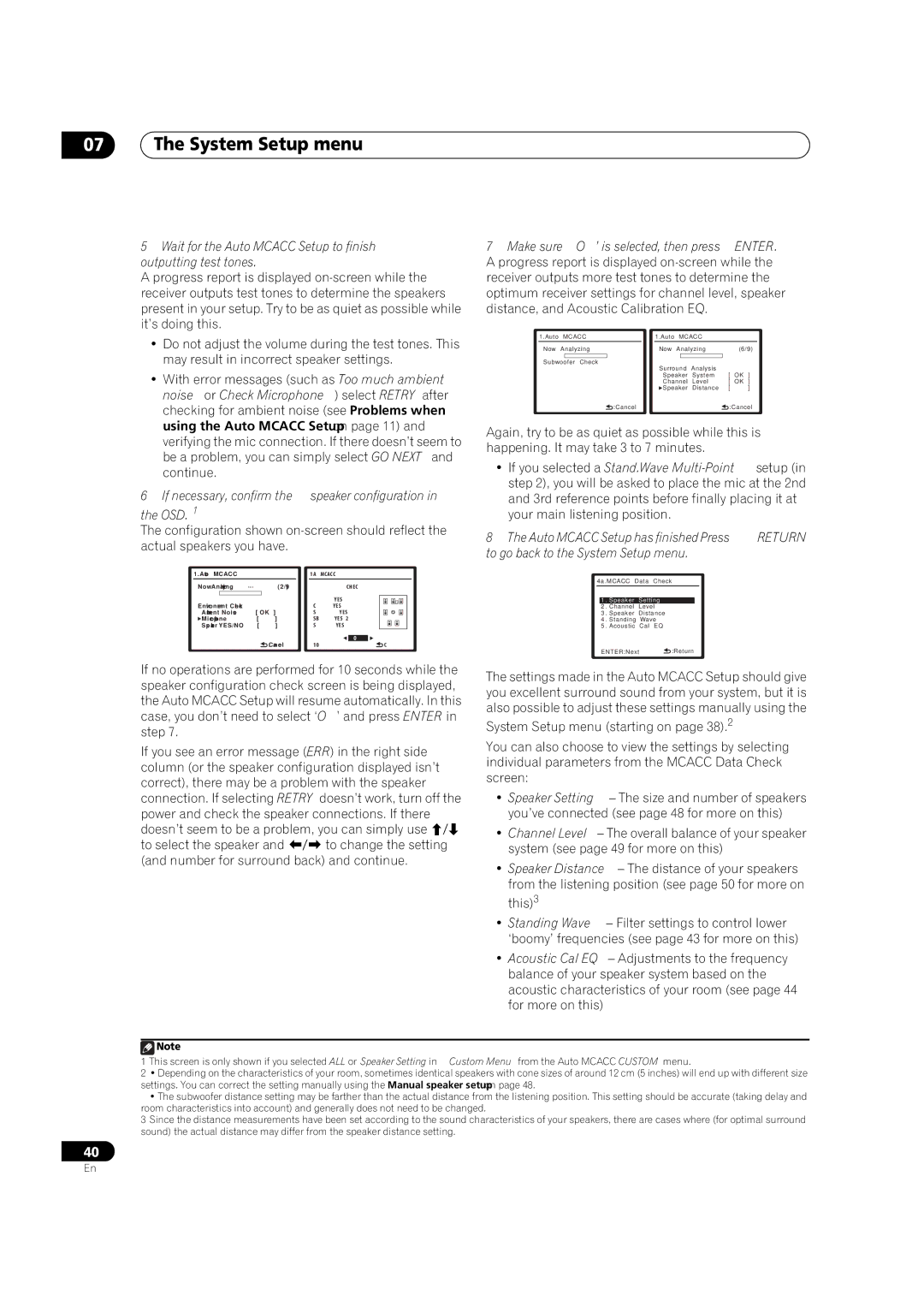 Pioneer VSX-1018AH-K 7 operating instructions If necessary, confirm the speaker configuration OSD.1 