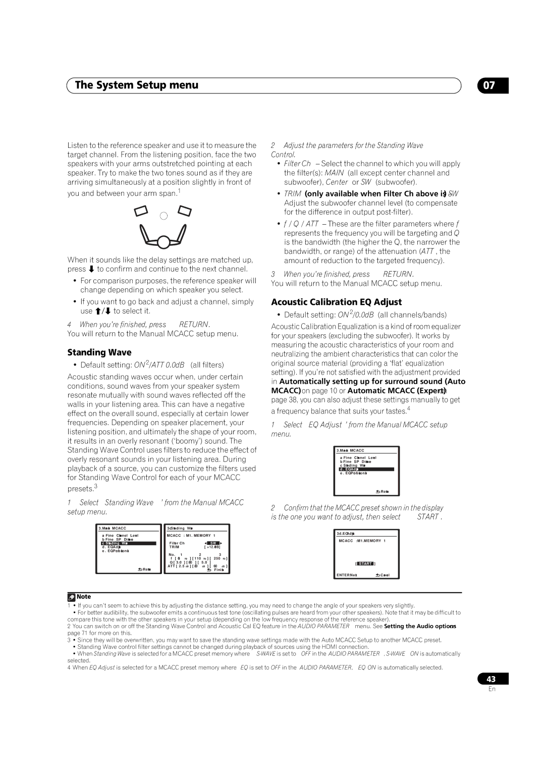 Pioneer VSX-1018AH-K 7 Acoustic Calibration EQ Adjust, Adjust the parameters for the Standing Wave Control 