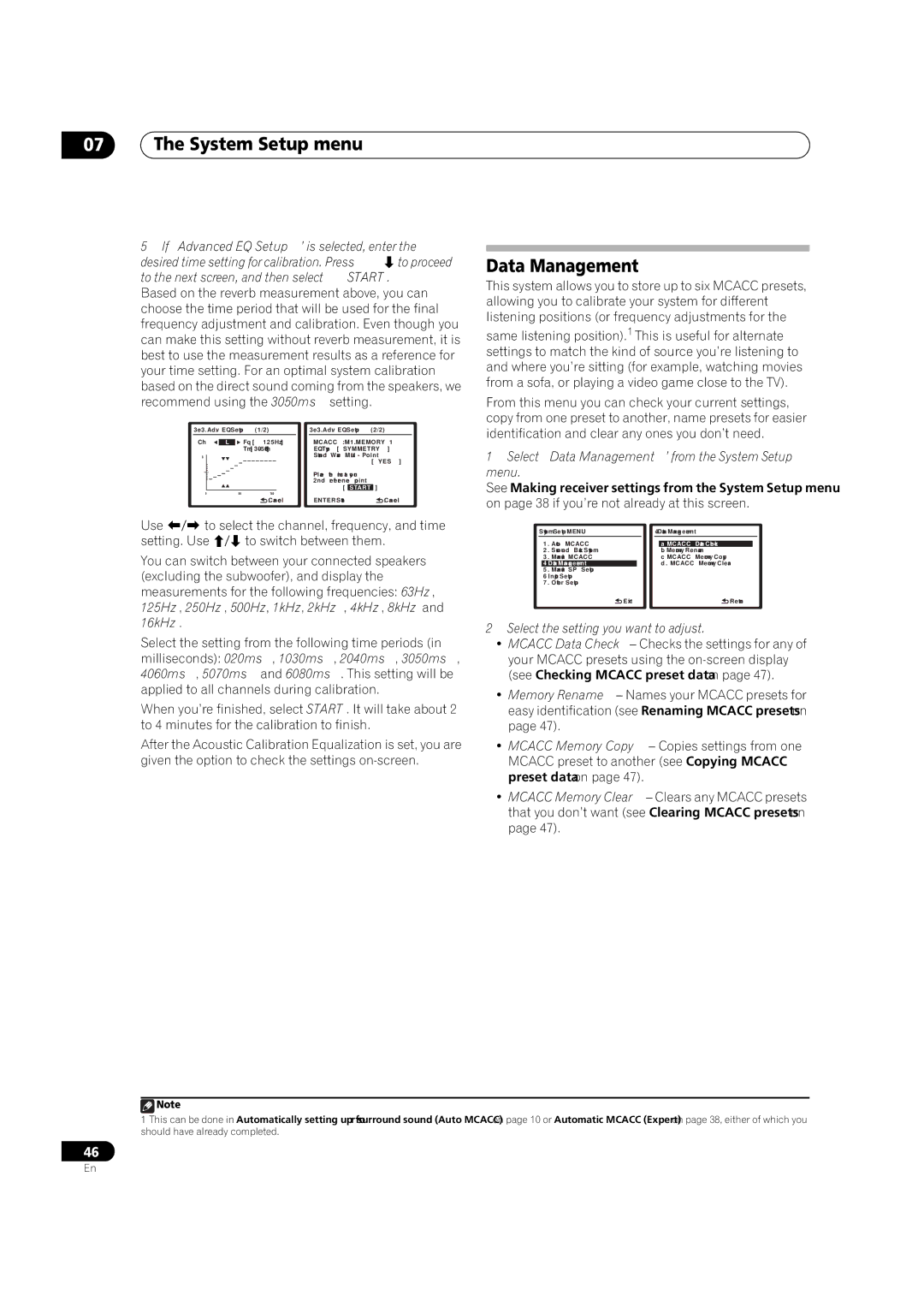 Pioneer VSX-1018AH-K 7 operating instructions Select ‘Data Management’ from the System Setup menu 