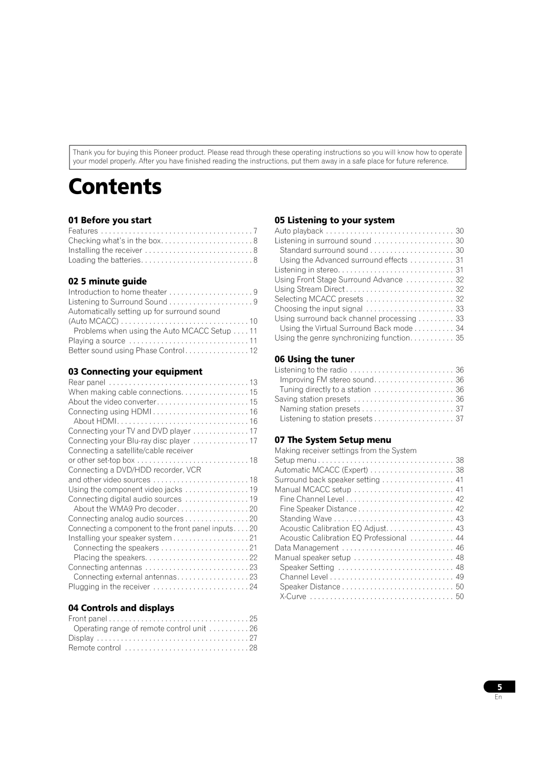 Pioneer VSX-1018AH-K 7 operating instructions Contents 