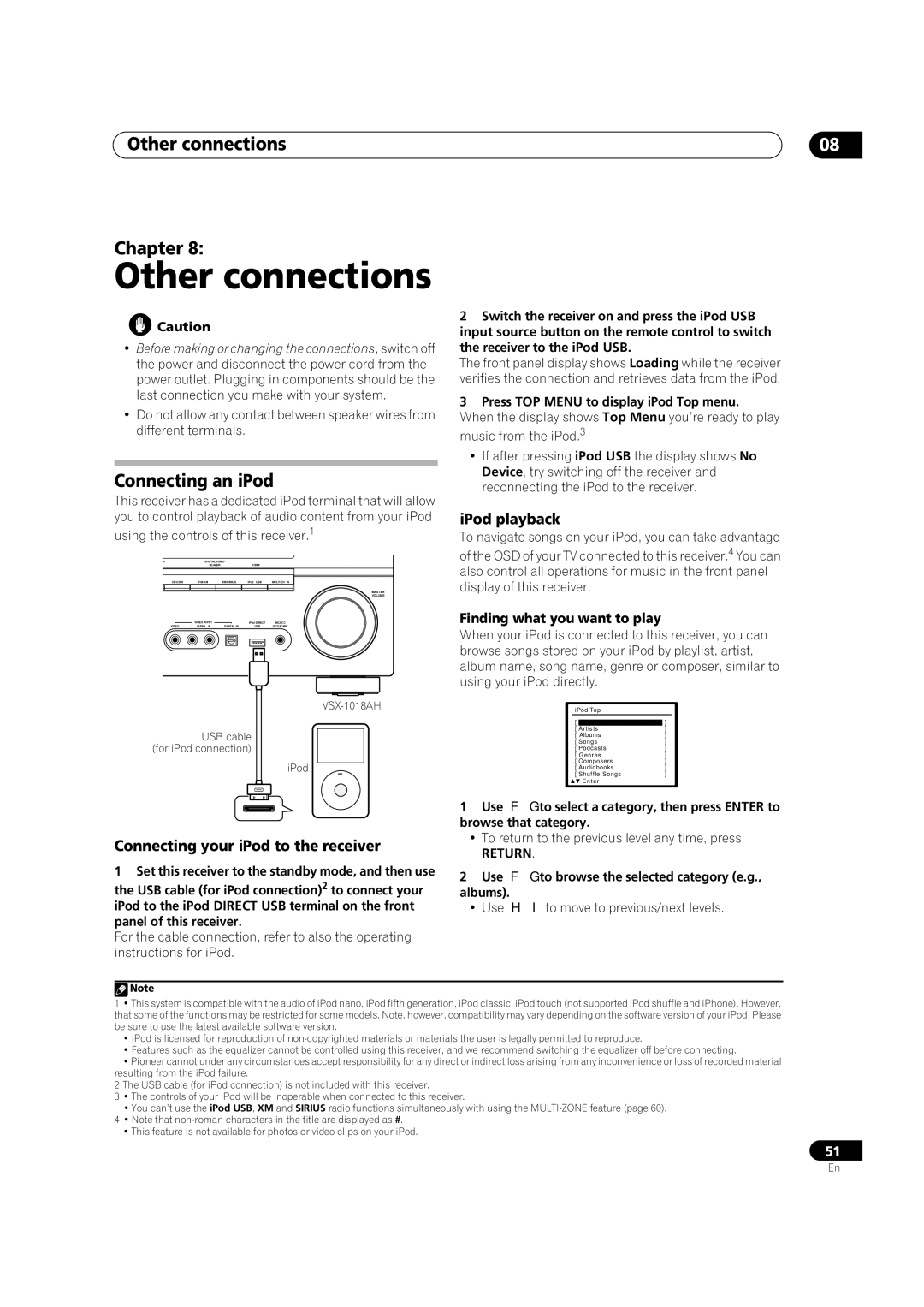 Pioneer VSX-1018AH-K 7 operating instructions Other connections Chapter, Connecting an iPod, IPod playback 