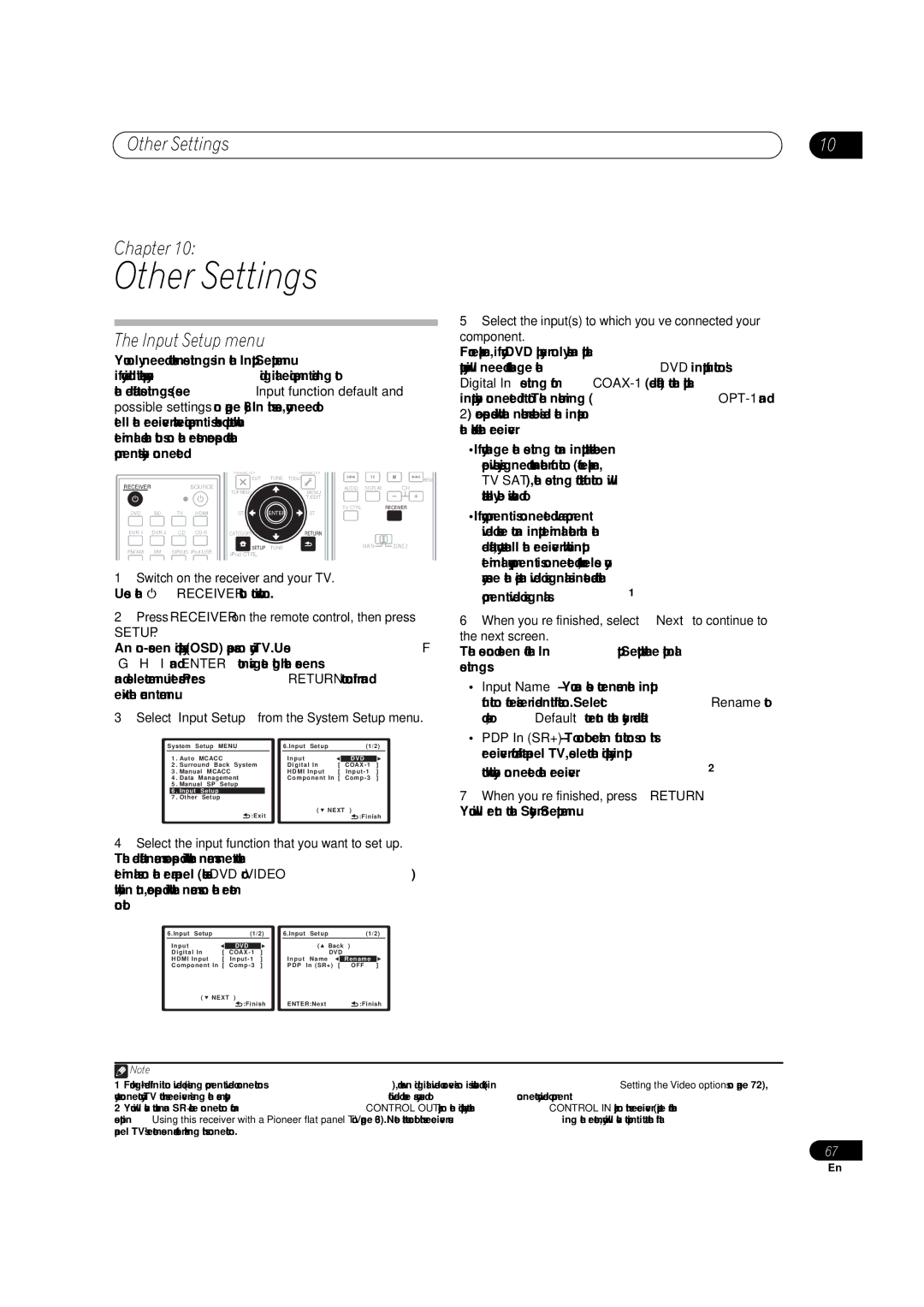 Pioneer VSX-1018AH-K 7 operating instructions Other Settings Chapter, Input Setup menu 