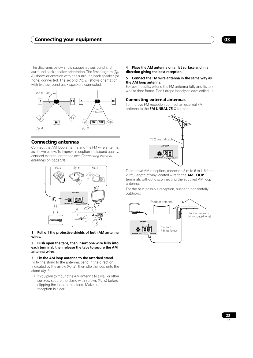 Pioneer VSX-1018AH-K 7 operating instructions Connecting antennas, Connecting external antennas, Connecting your equipment 