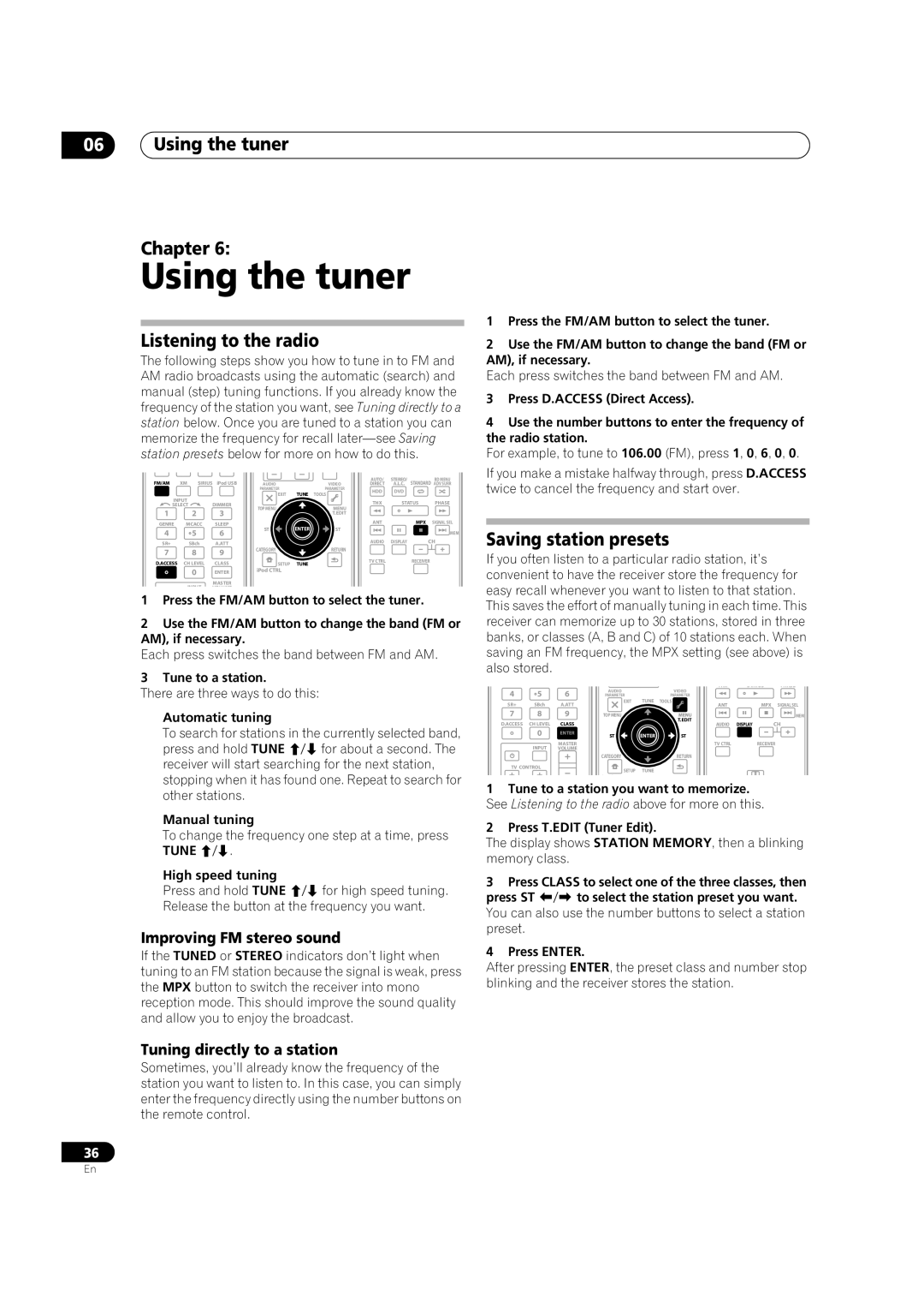 Pioneer VSX-1018AH-K 7 operating instructions 06Using the tuner Chapter, Listening to the radio, Saving station presets 