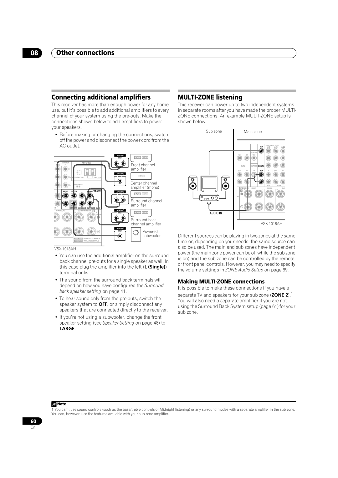 Pioneer VSX-1018AH-K 7 Connecting additional amplifiers, MULTI-ZONElistening, Making MULTI-ZONEconnections 
