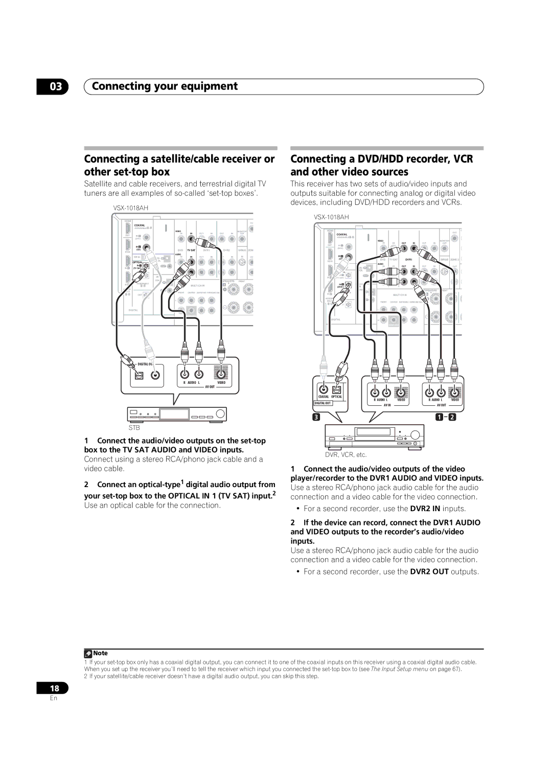 Pioneer VSX-1018AH-K manual For a second recorder, use the DVR2 in inputs 