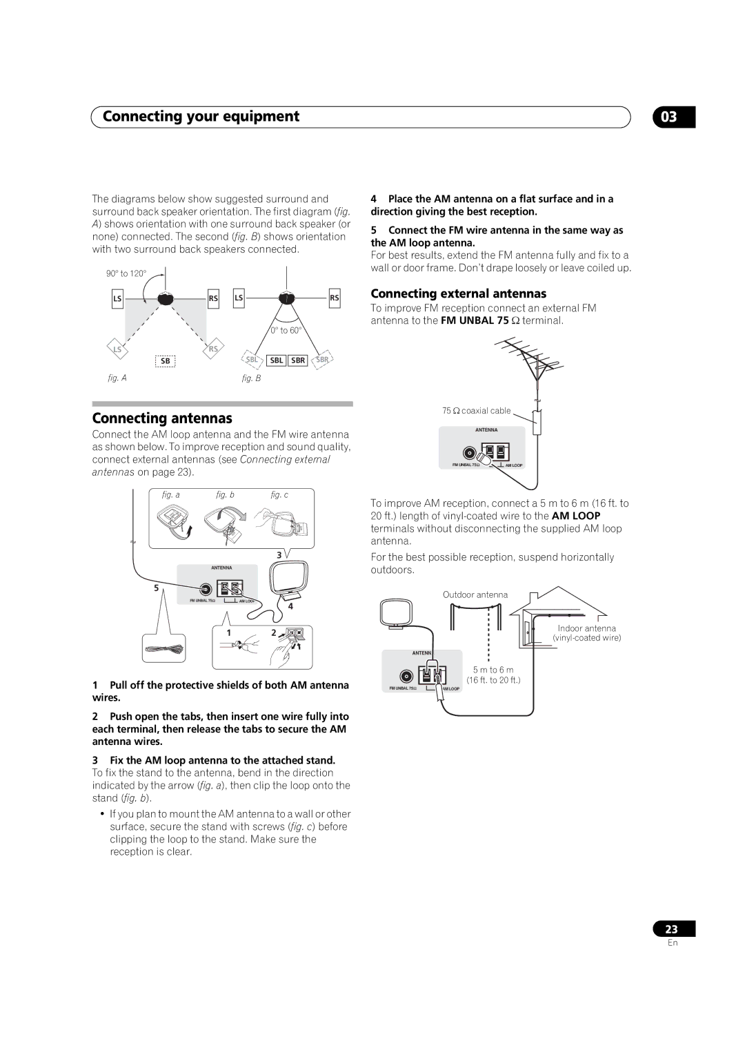 Pioneer VSX-1018AH-K manual Connecting antennas, Connecting external antennas 