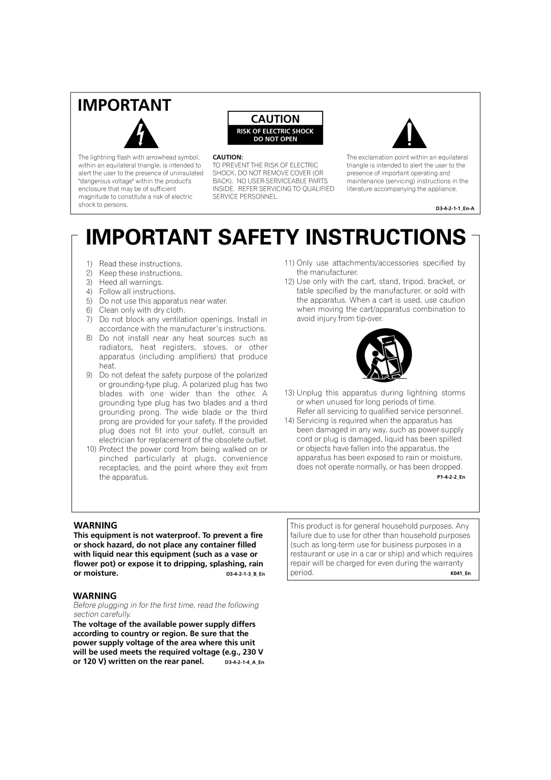 Pioneer VSX-1018AH-K manual Risk of Electric Shock Do not Open 