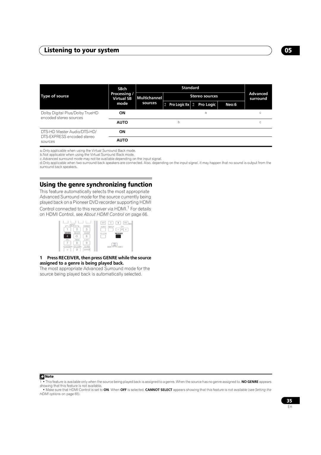 Pioneer VSX-1018AH-K manual Using the genre synchronizing function, DTS-HD Master Audio/DTS-HD DTS-EXPRESS encoded stereo 