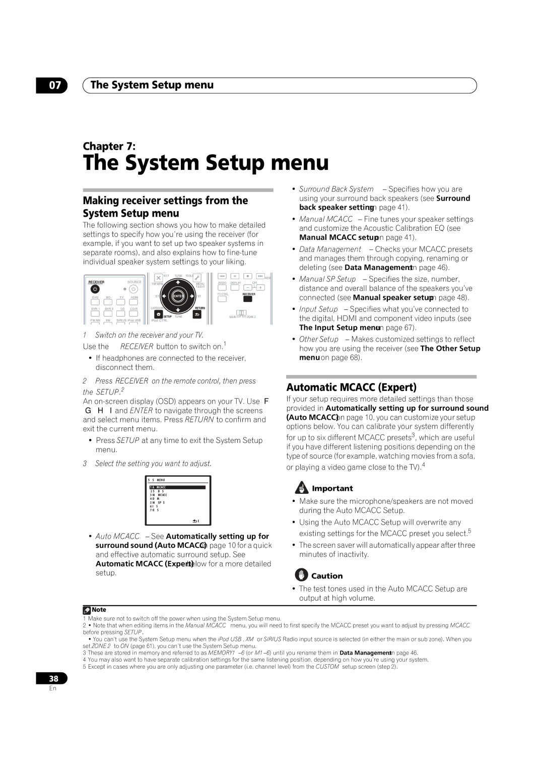 Pioneer VSX-1018AH-K manual System Setup menu Chapter, Making receiver settings from the System Setup menu 