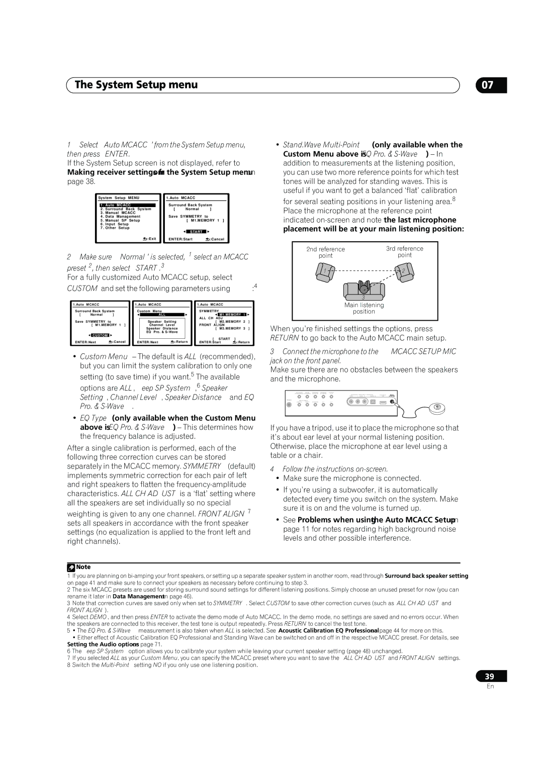 Pioneer VSX-1018AH-K manual System Setup menu, Mcacc 