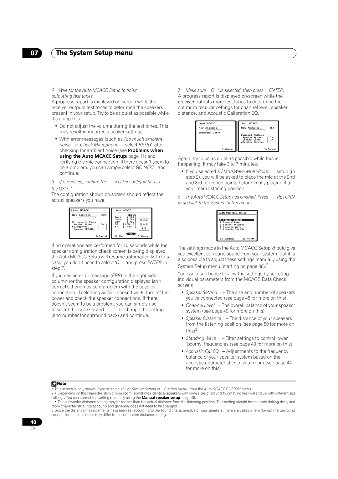 Pioneer VSX-1018AH-K manual If necessary, confirm the speaker configuration OSD.1 