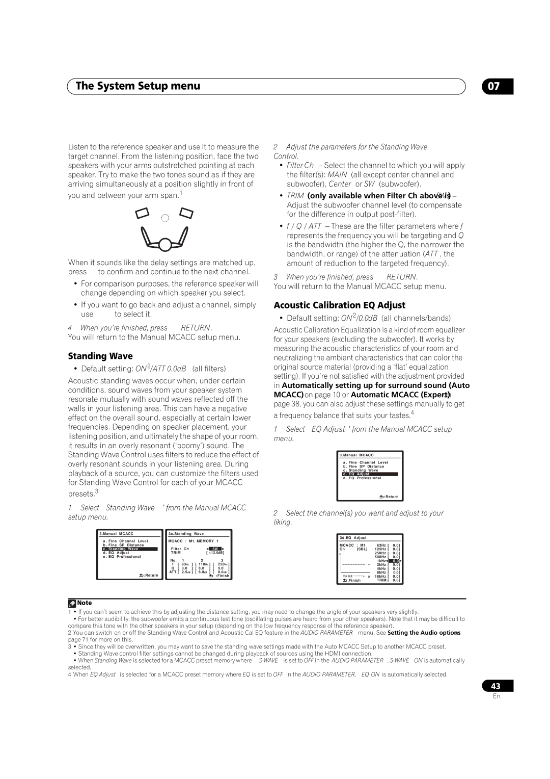 Pioneer VSX-1018AH-K manual Standing Wave, Acoustic Calibration EQ Adjust 