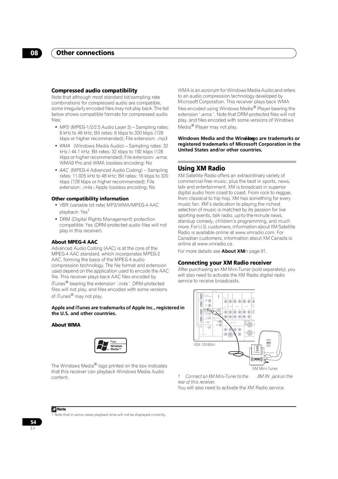 Pioneer VSX-1018AH-K manual Using XM Radio, Compressed audio compatibility, Connecting your XM Radio receiver 