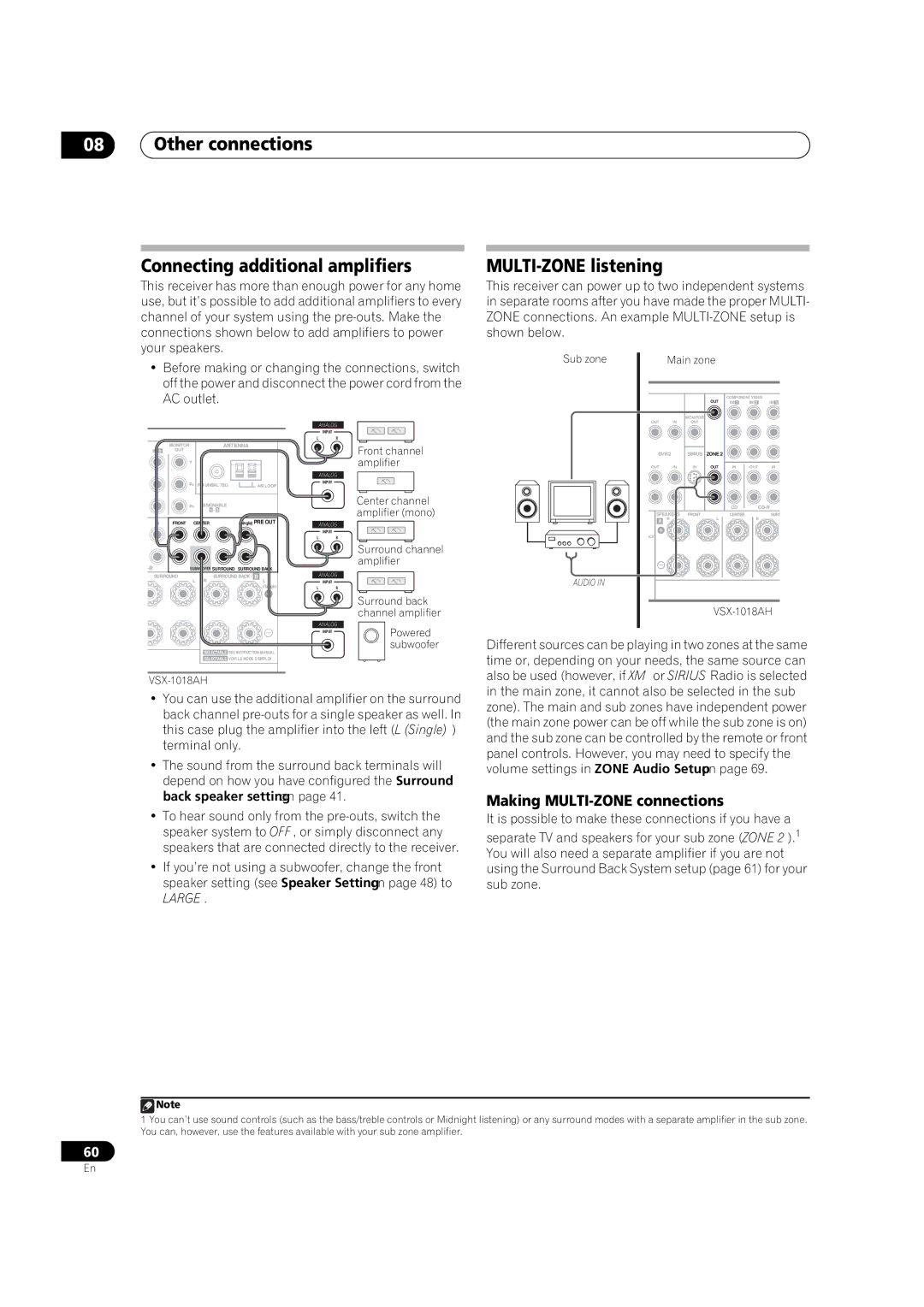 Pioneer VSX-1018AH-K manual Other connections Connecting additional amplifiers, MULTI-ZONE listening, Large 