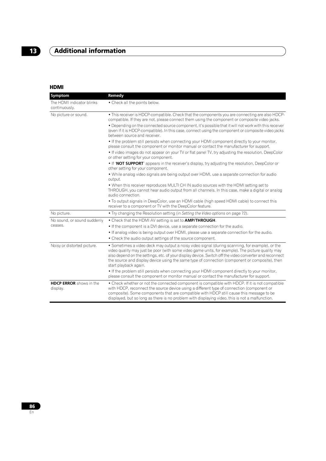 Pioneer VSX-1018AH-K Between source and receiver, Or other setting for your component, Other setting for your component 