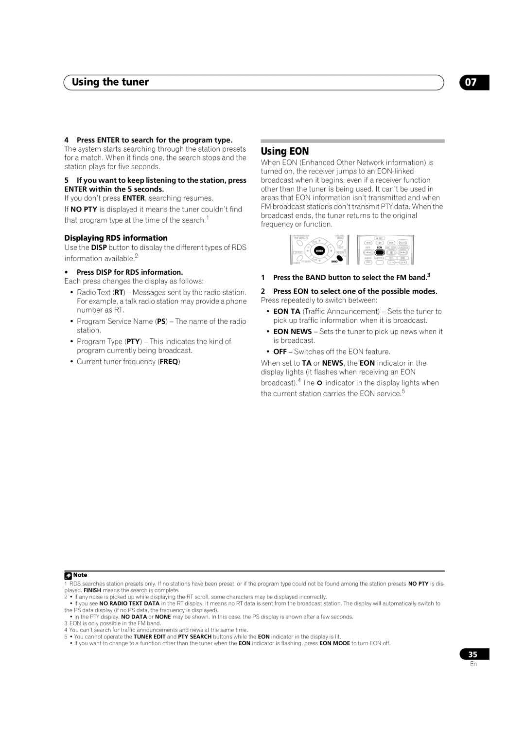 Pioneer VSX-2016AV operating instructions Using EON, Displaying RDS information, Press Disp for RDS information 