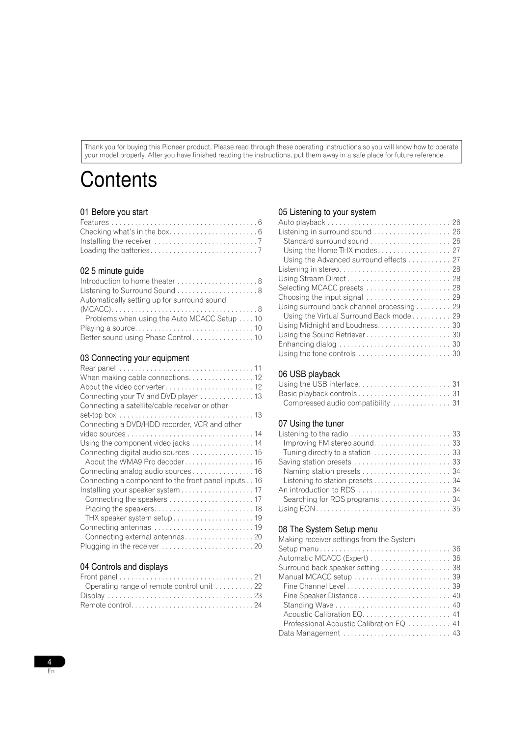 Pioneer VSX-2016AV operating instructions Contents 