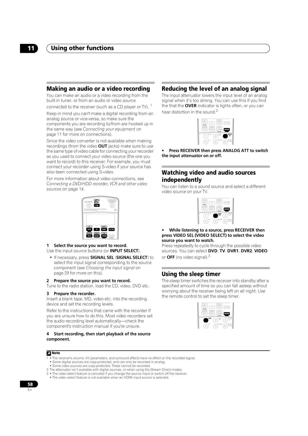 Pioneer VSX-2016AV Using other functions Making an audio or a video recording, Reducing the level of an analog signal 