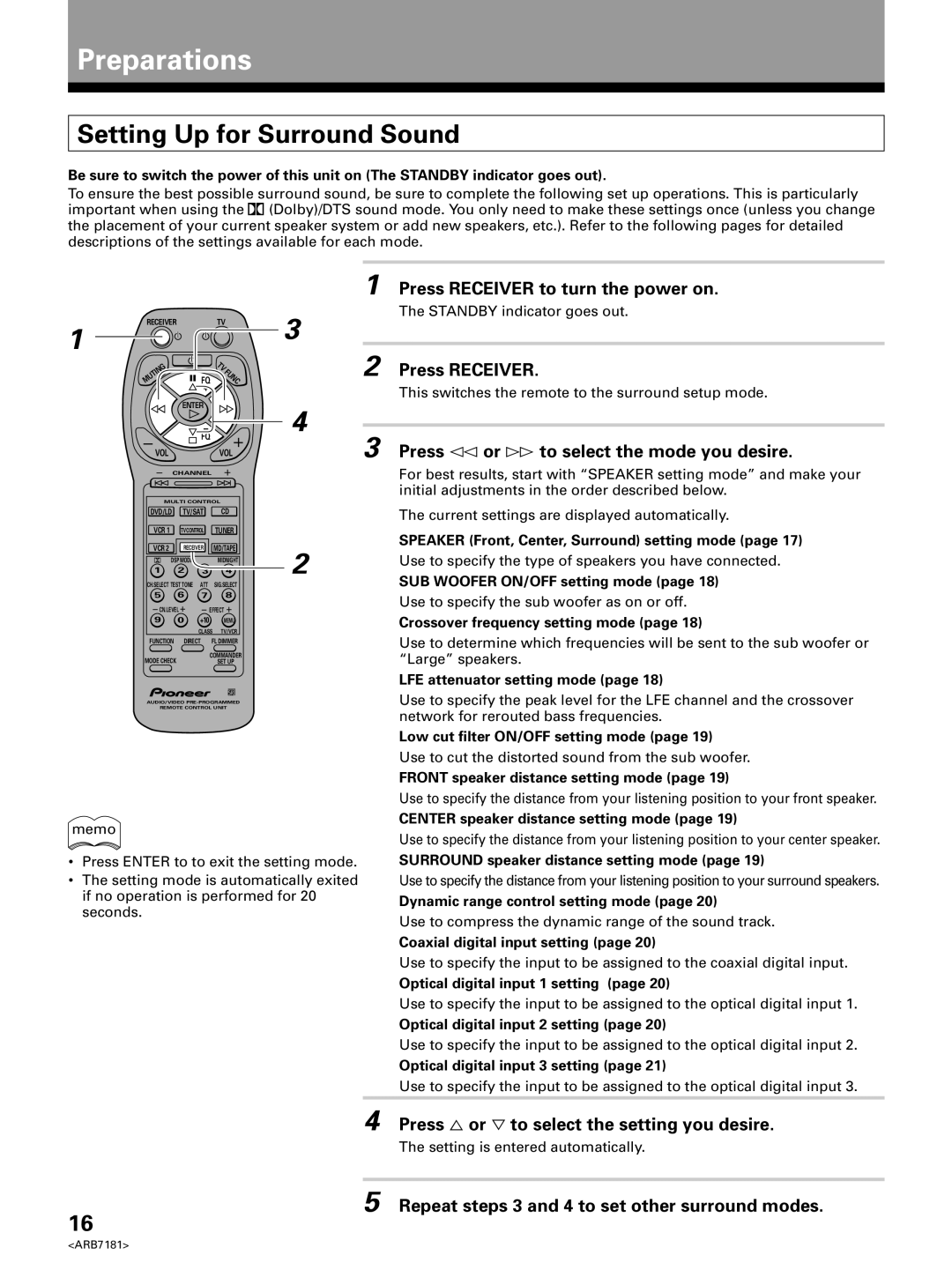 Pioneer VSX-21 manual Preparations, Setting Up for Surround Sound 