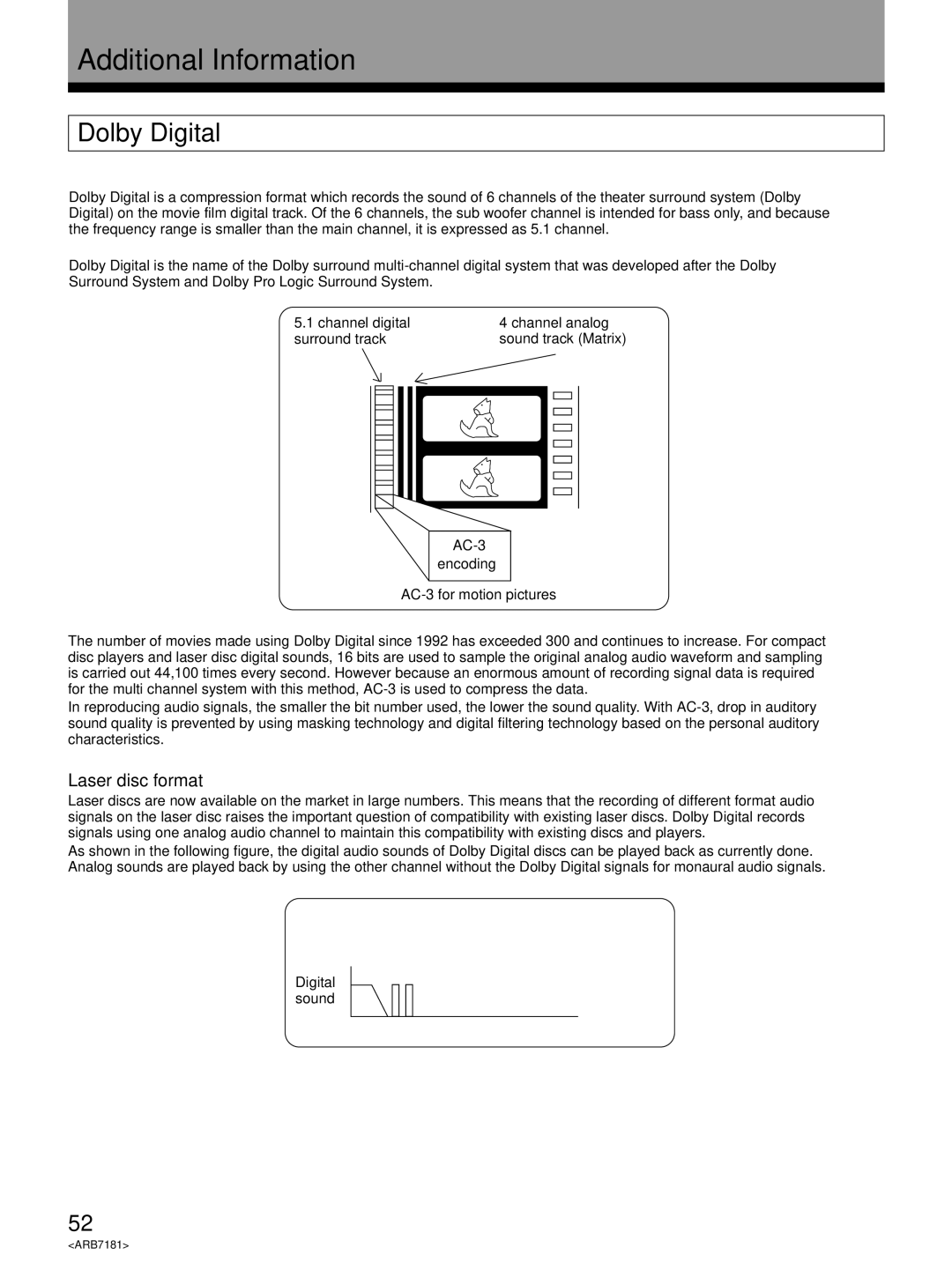 Pioneer VSX-21 manual Additional Information, Dolby Digital, Laser disc format, Comparison with Dolby Pro Logic Surround 