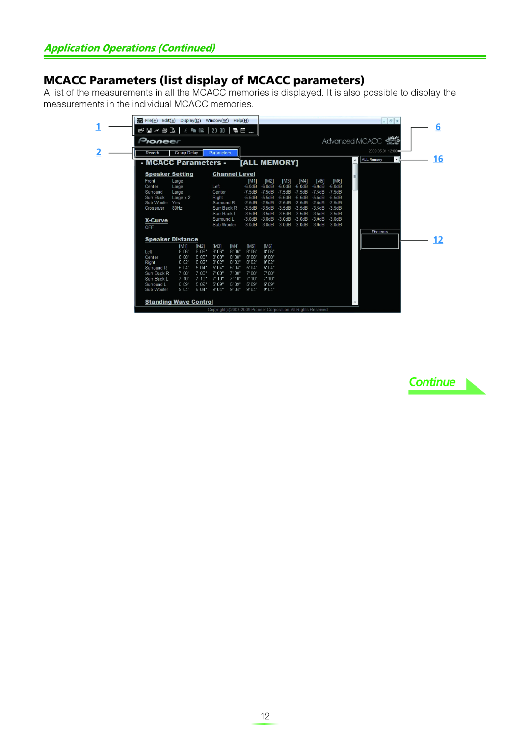 Pioneer VSX-21TXH, VSX-23TXH manual MCACC Parameters list display of MCACC parameters, Application Operations Continued 