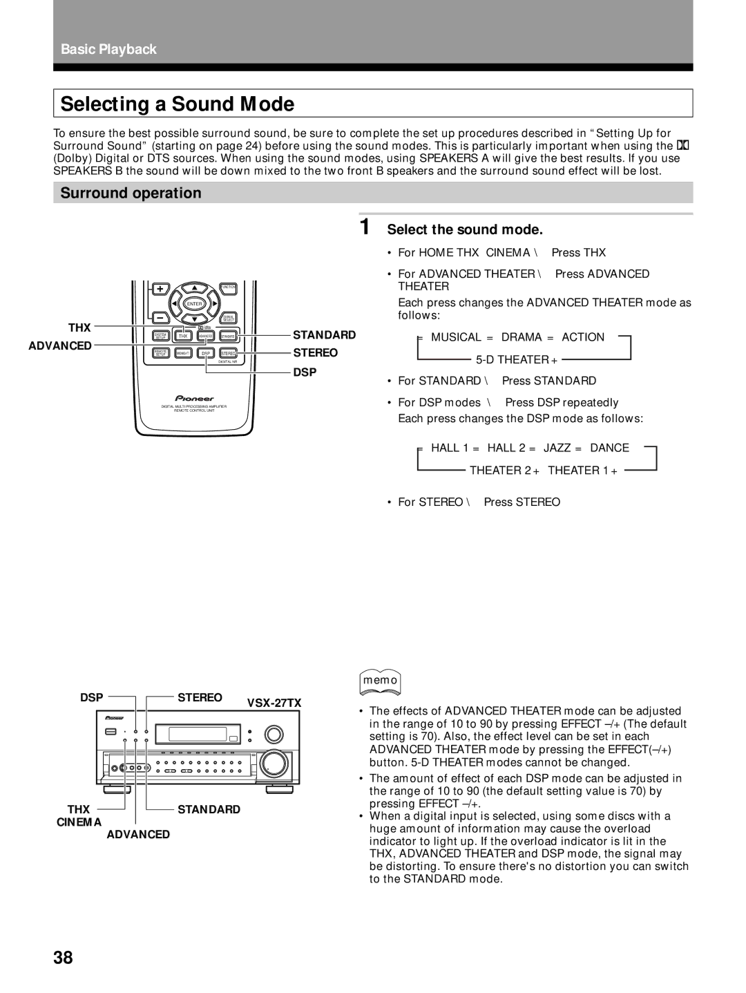 Pioneer VSX-24TX, VSX-27TX, VSX-26TX manual Selecting a Sound Mode, Surround operation, Select the sound mode 