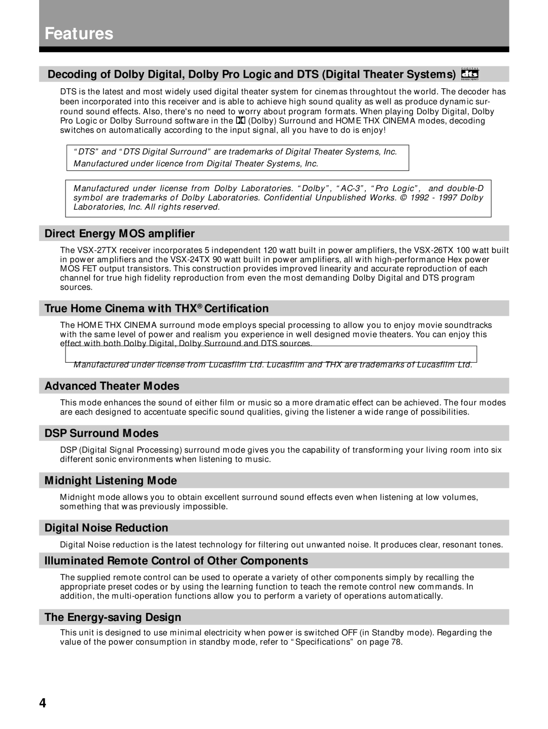 Pioneer VSX-26TX, VSX-27TX, VSX-24TX manual Features 