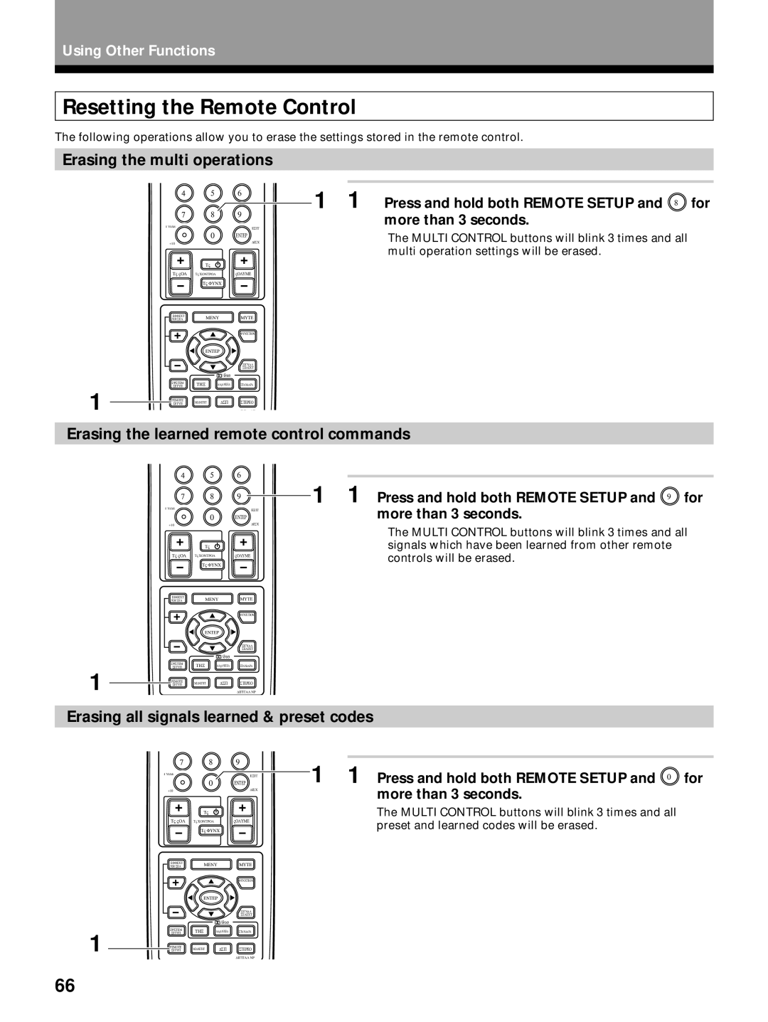 Pioneer VSX-27TX Resetting the Remote Control, Erasing the multi operations, Erasing the learned remote control commands 