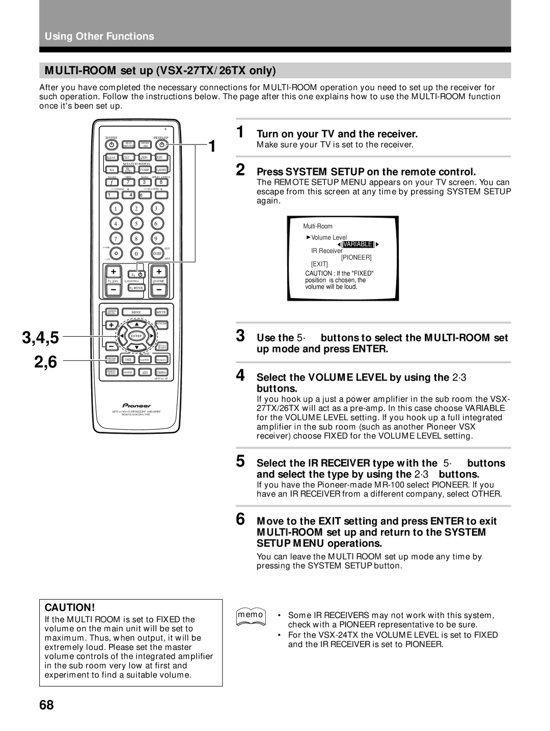 Pioneer VSX-24TX, VSX-26TX manual MULTI-ROOM set up VSX-27TX/26TX only, Press System Setup on the remote control, Again 