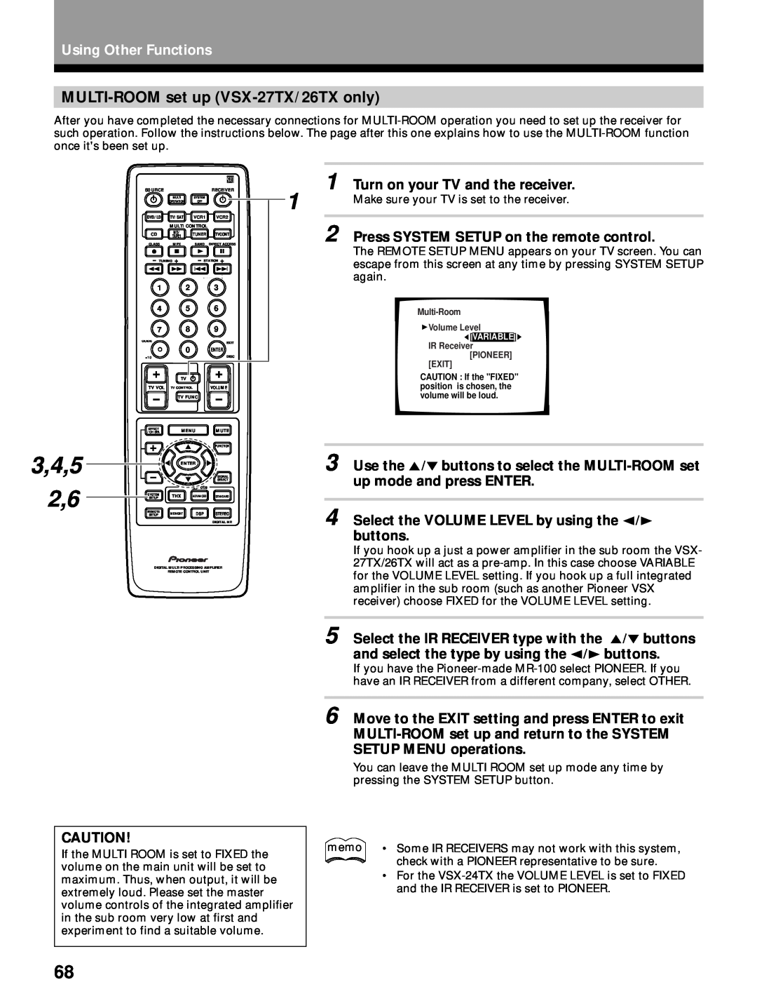 Pioneer VSX-24TX, VSX-26TX manual 3,4,5 2,6, MULTI-ROOMset up VSX-27TX/26TXonly, Press SYSTEM SETUP on the remote control 
