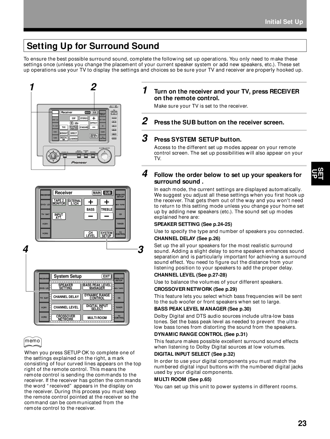 Pioneer VSX-29TX manual Setting Up for Surround Sound 