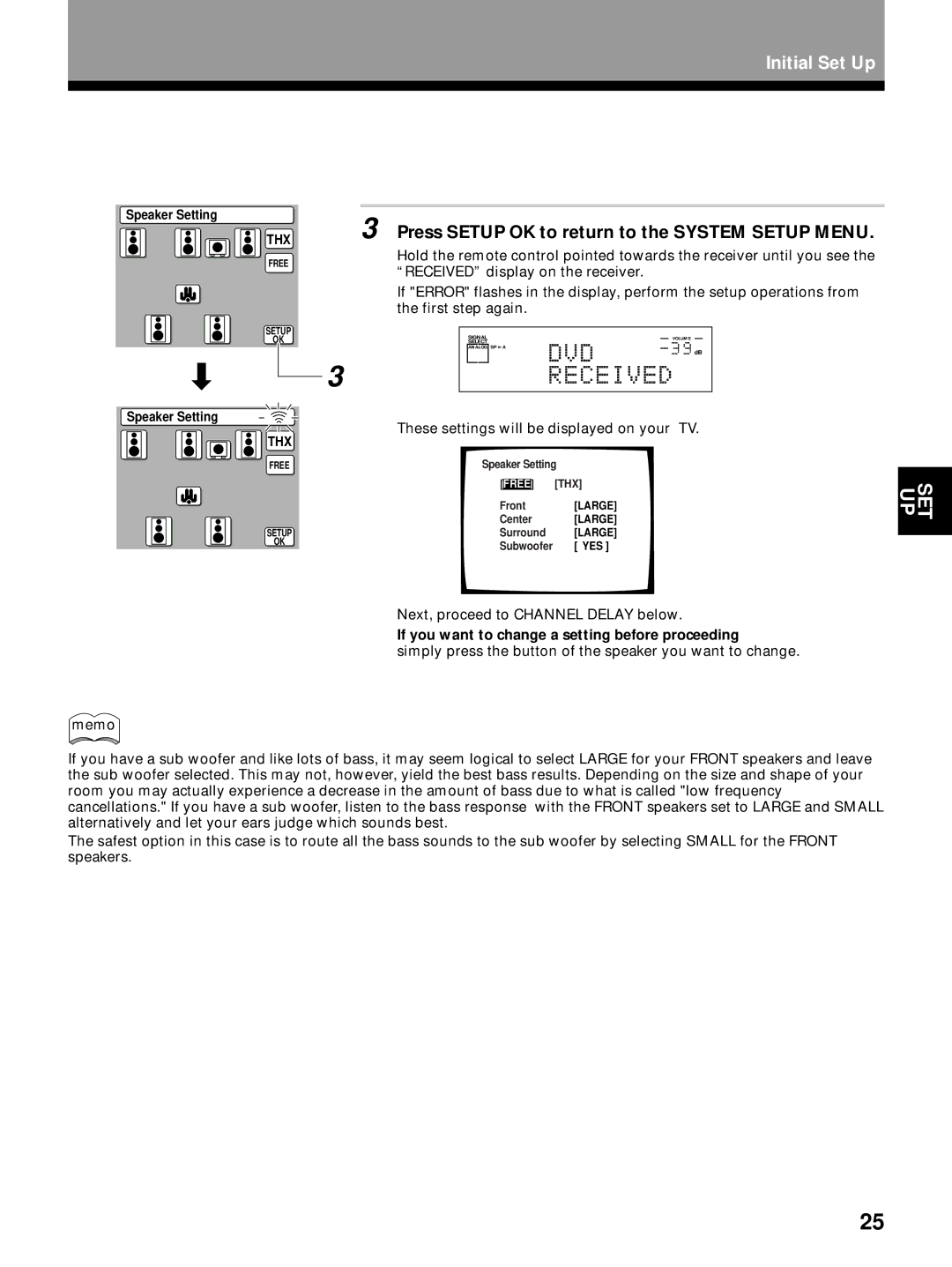 Pioneer VSX-29TX Press Setup OK to return to the System Setup Menu, If you want to change a setting before proceeding 